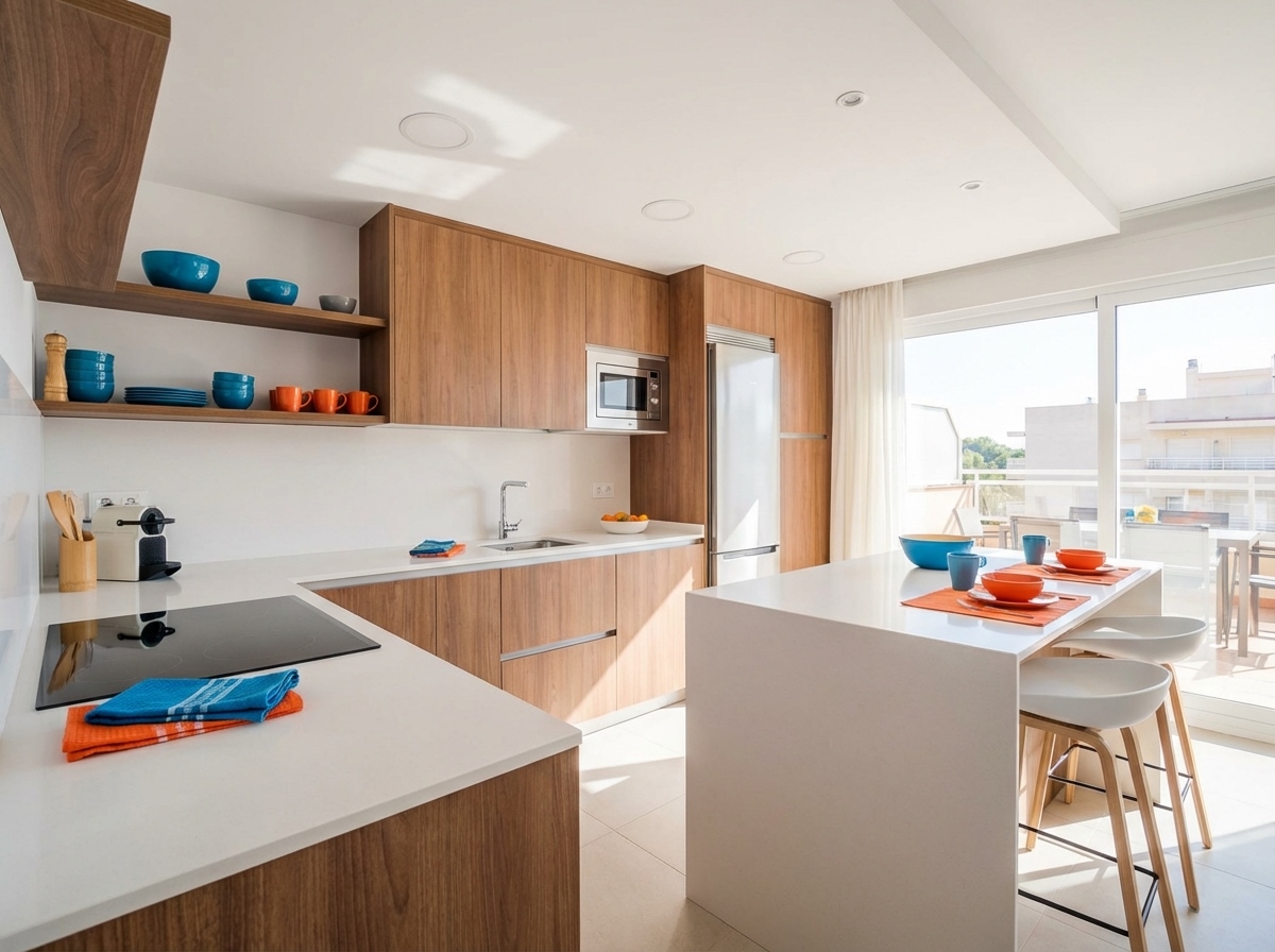 Cocina equipada en apartamento para grupos de despedidas en Cataluña