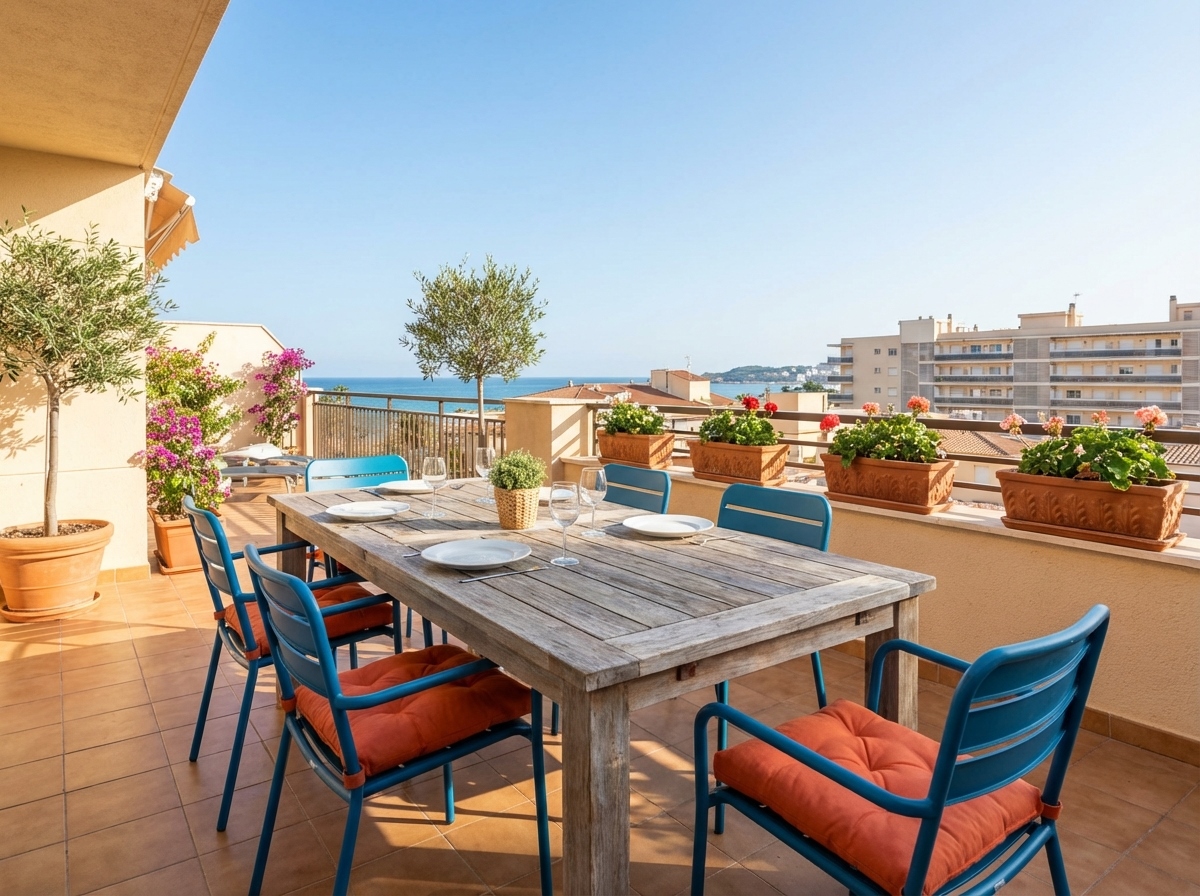 Terraza de apartamento para grupos de despedidas en la Costa Daurada