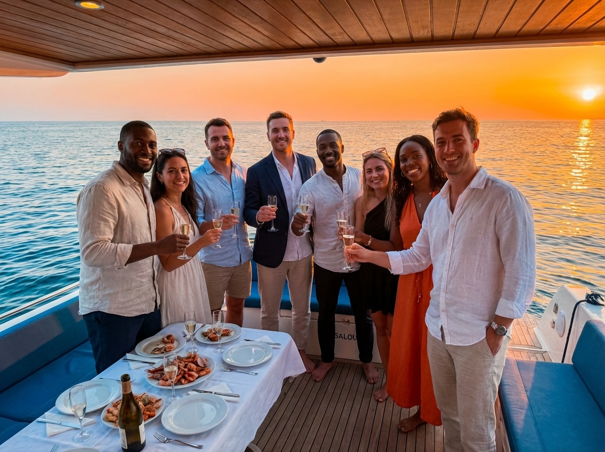 Grupo disfrutando de navegación en Sitges para despedida de soltero