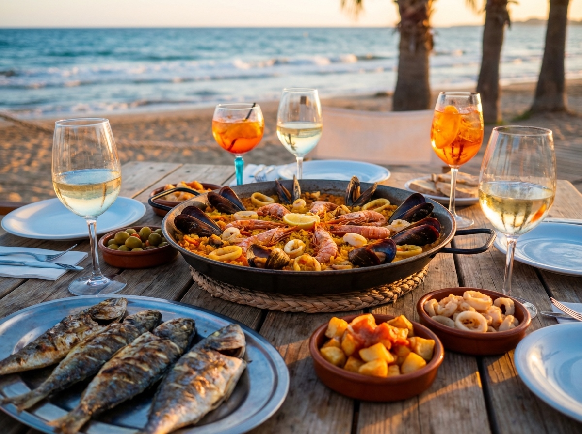 Tapas y platos para compartir en el chiringuito de playa para despedidas
