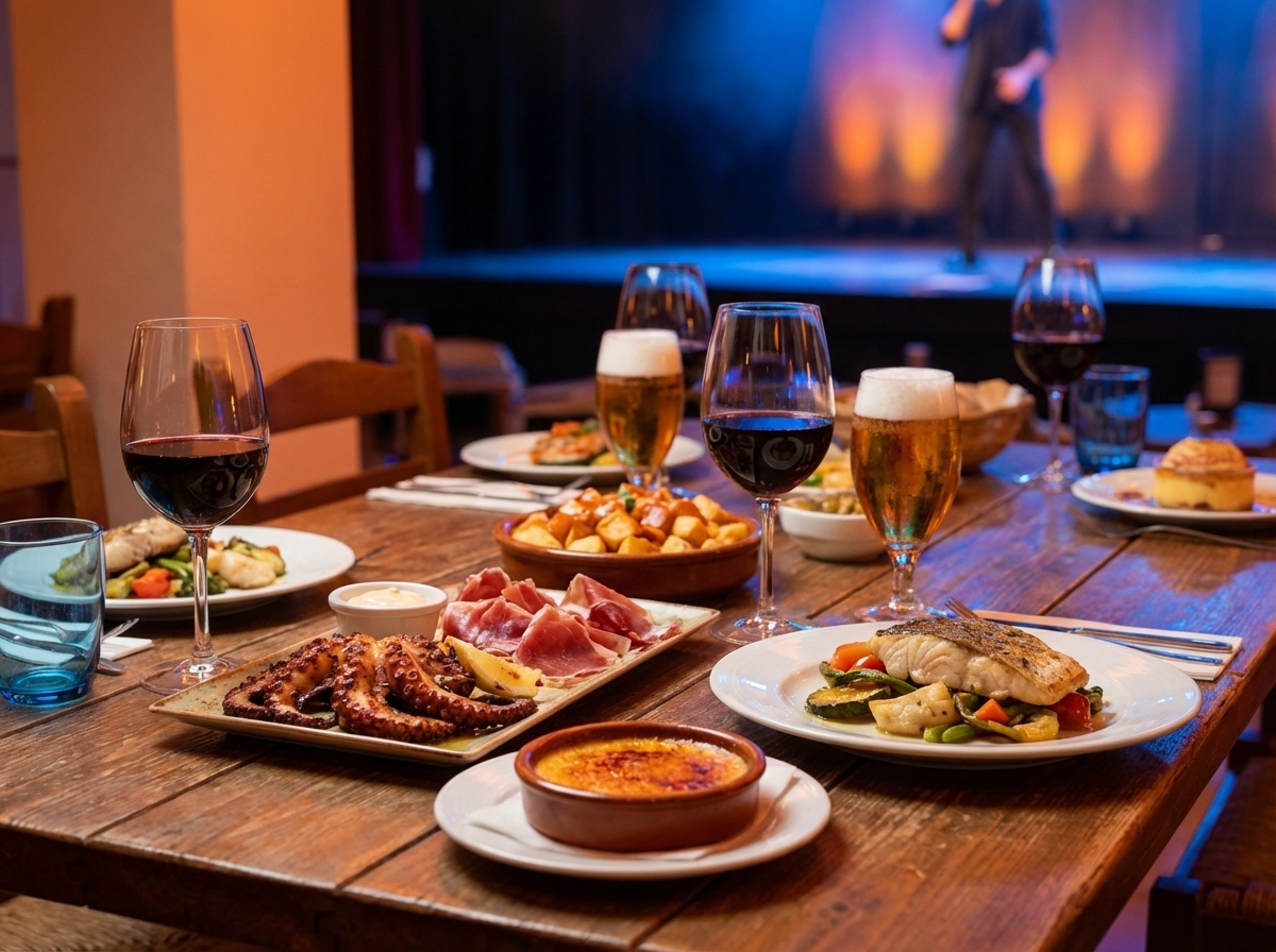 Platos del menú servidos durante la cena espectáculo del Gran Show en Salou