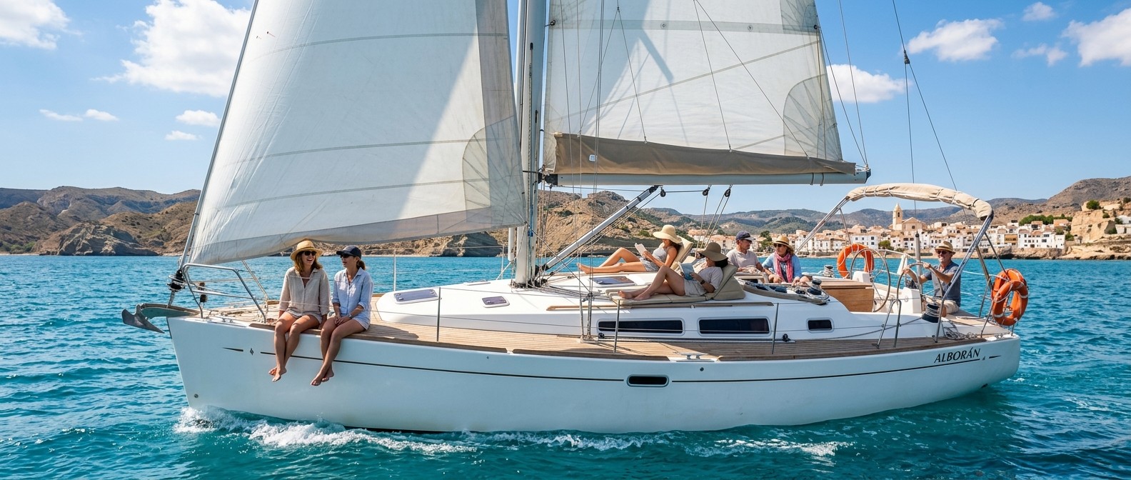 Navegación en velero frente a Roses y el Cap de Creus en la Costa Brava norte