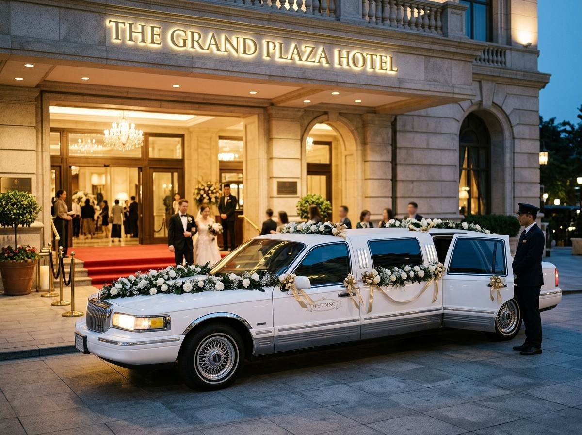 Limusina clásica elegante con decoración para despedida de soltera en Cataluña